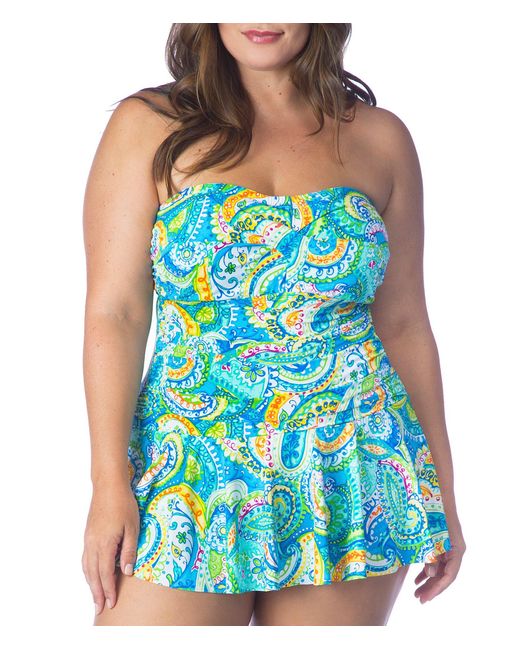 lauren ralph lauren plus size skirted bandeau swimdres